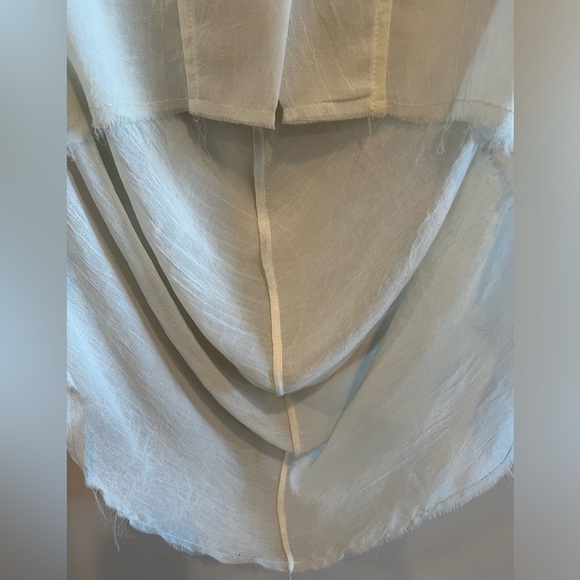 Helmet Lang Sheer Button Front V-Neck Cream Distressed Hem High Low Blouse - Picture 7 of 9